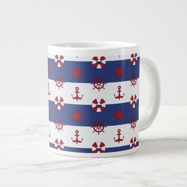 Caneca De Café Grande Padrão De Estrelas E Stripes Náuticas (Frente Esquerda)