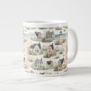 Caneca De Café Grande Padrão de Farol de Cabana Costeira