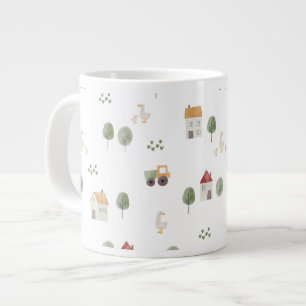 Caneca De Café Grande Padrão de Fazenda de Cores d'Água Cuta
