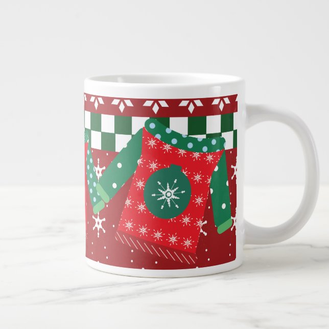 Caneca De Café Grande Padrão de Floco de Neve de Suéter Feio Vermelho Ve (Direita)