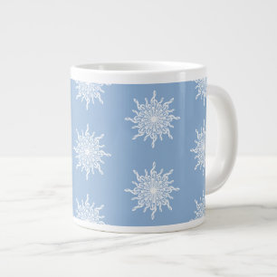 Caneca De Café Grande Padrão de Floco de Neve G-Clef Ornamental Blue de 