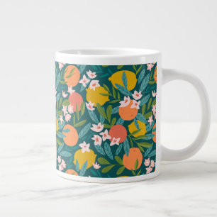 Caneca De Café Grande Padrão de Flor de Laranja e Limão Vintage