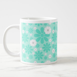 Caneca De Café Grande Padrão de Florais Pastel MINT
