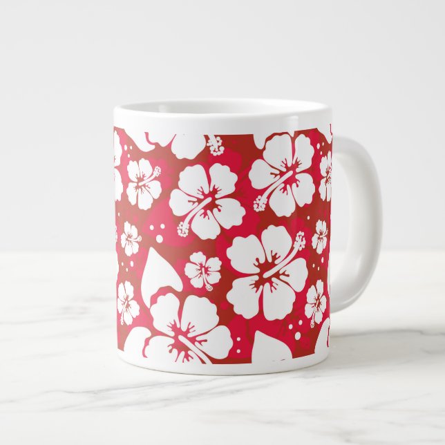 Caneca De Café Grande Padrão de Flores de Hibiscus (Frente Esquerda)