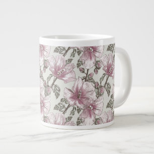Caneca De Café Grande Padrão de Flores de Hibiscus Rosa Mudada