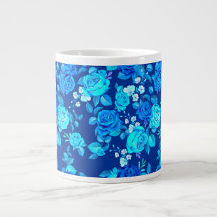 Caneca De Café Grande Padrão de Flores de Rosa Azul Clássico-87600