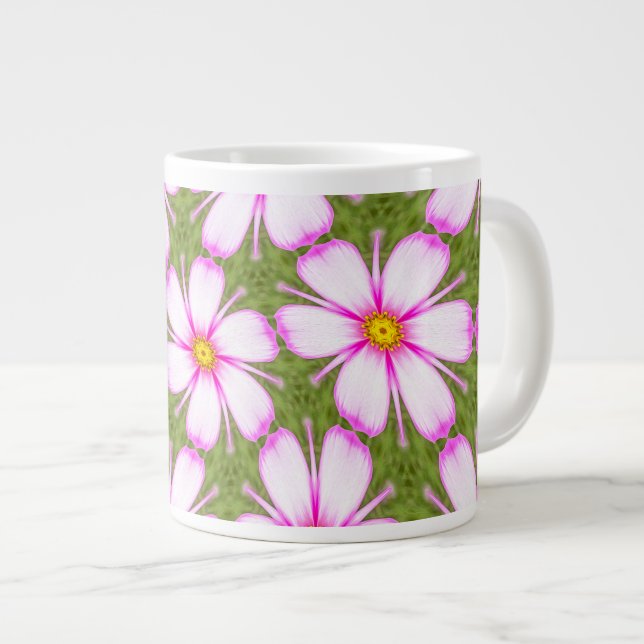 Caneca De Café Grande Padrão de Flores do Cosmos (Frente Esquerda)