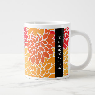 Caneca De Café Grande Padrão De Flores, Orange Dahlia, Seu Nome