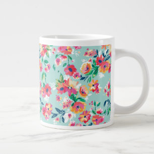 Caneca De Café Grande Padrão de Flores Pintadas