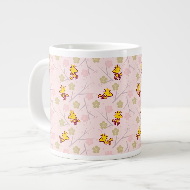 Caneca De Café Grande Padrão de Florestal Rosa de Cereja (Frente Esquerda)