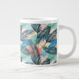 Caneca De Café Grande Padrão de Folha de Pastel Tropical