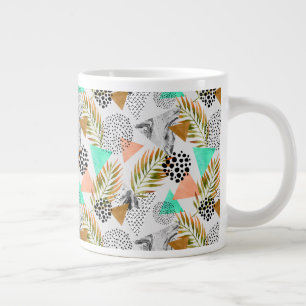 Caneca De Café Grande Padrão de Folha Tropical Abstrato