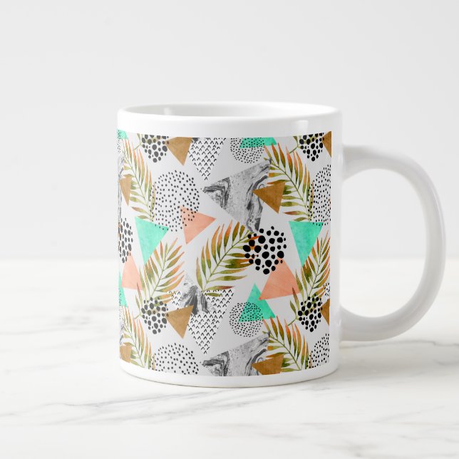 Caneca De Café Grande Padrão de Folha Tropical Abstrato (Direita)
