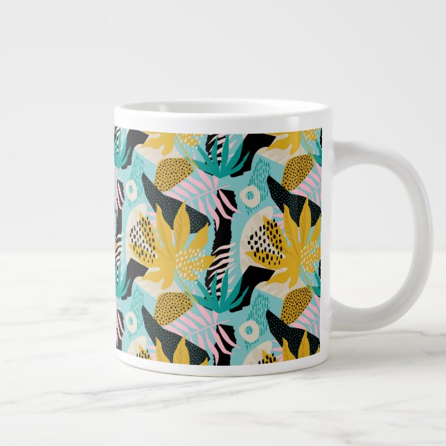 Caneca De Café Grande Padrão de Folhas da Floresta Tropical (Direita)