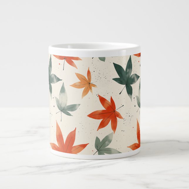 Caneca De Café Grande Padrão de Folhas de outono (Frente)