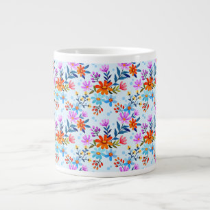 Caneca De Café Grande Padrão de Folhas Flores Lindas-6587