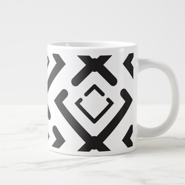Caneca De Café Grande Padrão de Forma de Diamante Concentrado Geométrico (Direita)