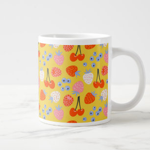 Caneca De Café Grande Padrão de Fruta de Berry Colorida Brilhante