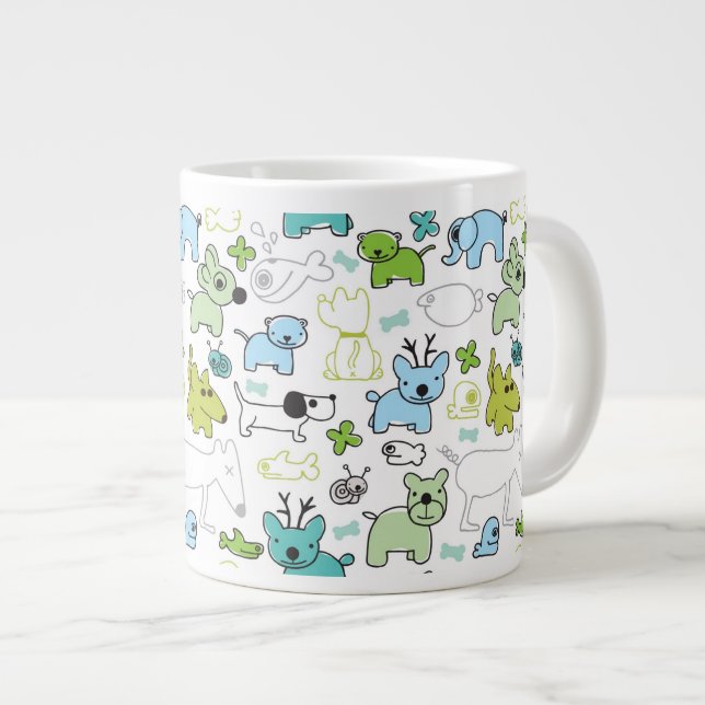 Caneca De Café Grande padrão de fundo animal das crianças (Frente Esquerda)