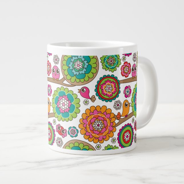 Caneca De Café Grande padrão de fundo das flores de rabisco (Frente Esquerda)