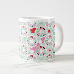 Caneca De Café Grande padrão de fundo de coruja de flor pastel