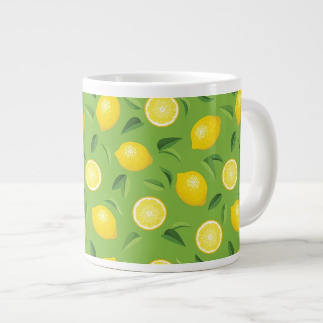 Caneca De Café Grande Padrão de Fundo de Limões (Frente Esquerda)