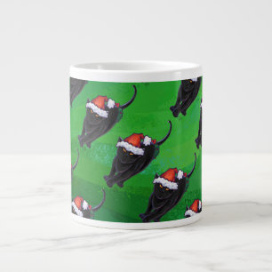 Caneca De Café Grande Padrão de Gato Preto Festivo em Verde