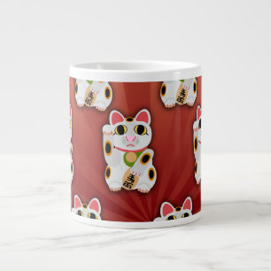 Caneca De Café Grande Padrão de Gato Sortudo
