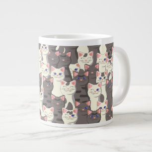 Caneca De Café Grande Padrão de gatos brancos e cinzas