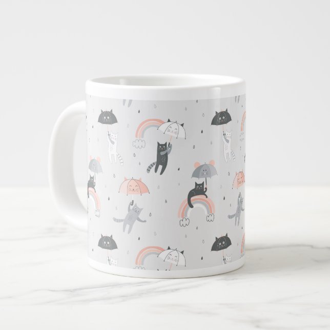 Caneca De Café Grande Padrão de Gatos de Choque em Cuta (Frente Esquerda)