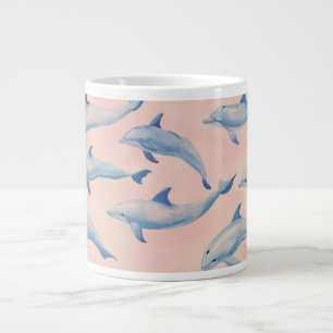 Caneca De Café Grande Padrão de Golfinho em Aquarela Costa Praia Oceano 