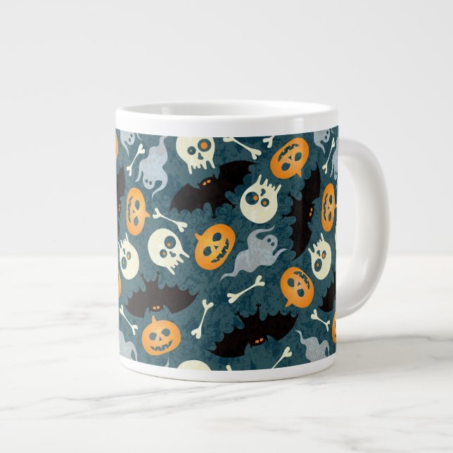 Caneca De Café Grande Padrão de Halloween (Frente Esquerda)