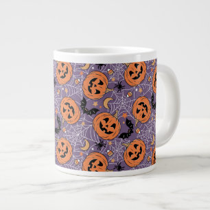 Caneca De Café Grande Padrão de Halloween do Jack-O-Lanterna Roxo