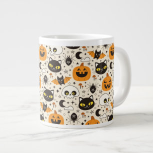 Caneca De Café Grande Padrão de Halloween Retro Bonito