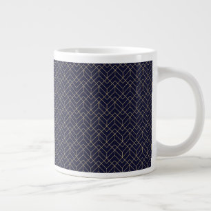 Caneca De Café Grande Padrão de Hexágono Azul