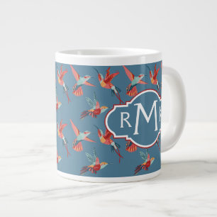 Caneca De Café Grande Padrão de Hummingbird Retroativo Monograma