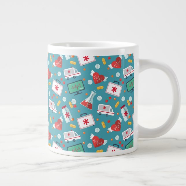 Caneca De Café Grande Padrão de Ícone Médico (Direita)