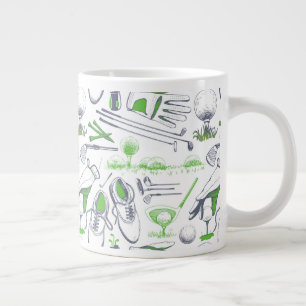 Caneca De Café Grande Padrão de ícones de golfe verde