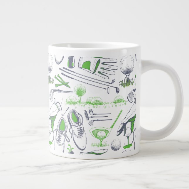 Caneca De Café Grande Padrão de ícones de golfe verde (Direita)