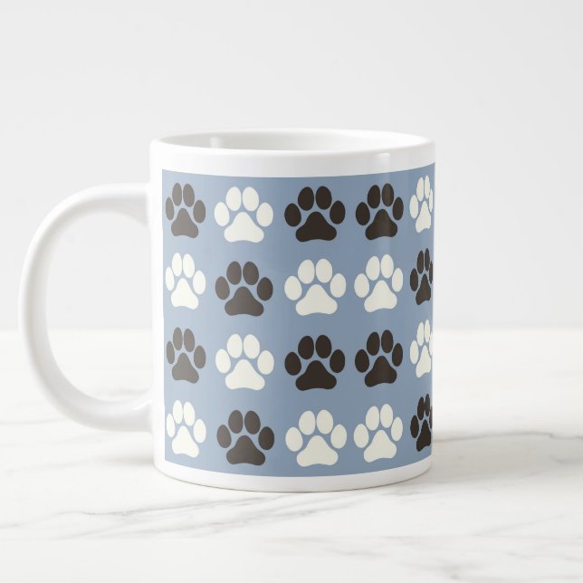 Caneca De Café Grande Padrão de Impressão de Pata Prata Azul  (Esquerda)