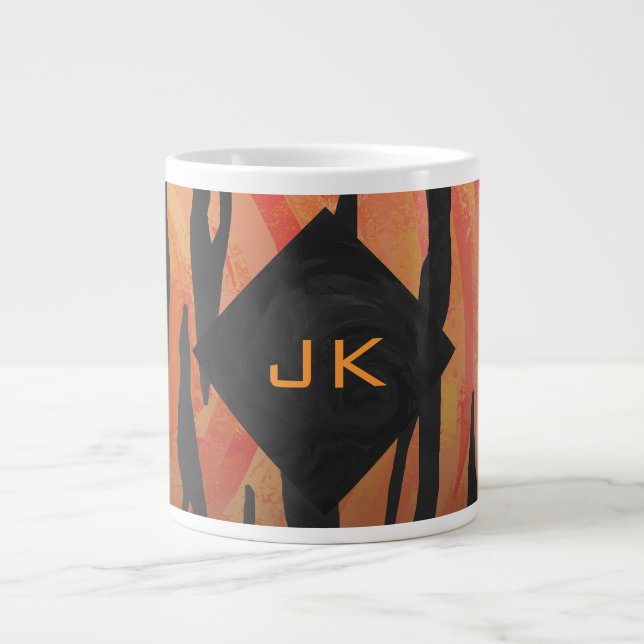 Caneca De Café Grande Padrão de Impressão preto e laranja quente do tone (Frente)