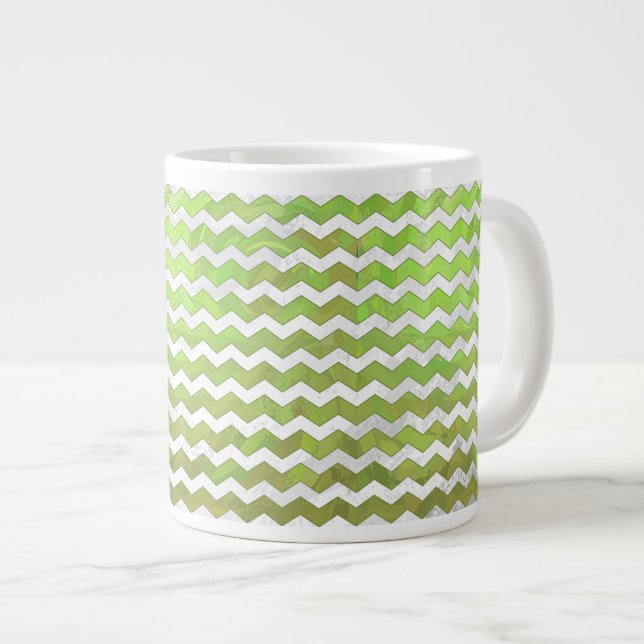 Caneca De Café Grande Padrão de Kiwi Bash Green Chevron (Frente Esquerda)