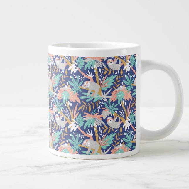 Caneca De Café Grande Padrão de Lama Azul Tropical (Direita)