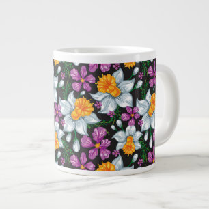 Caneca De Café Grande Padrão de legância com flores narcisas 2