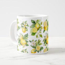 Caneca De Café Grande Padrão de limão, flores de limão, folhas, citrinos