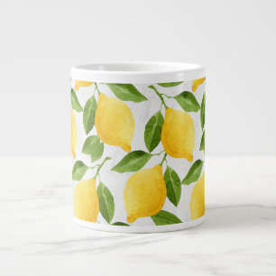 Caneca De Café Grande Padrão de limões de aquarela