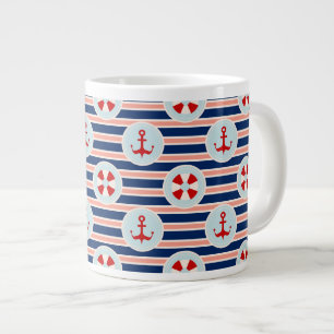 Caneca De Café Grande Padrão De Listras E Pontos Náuticos
