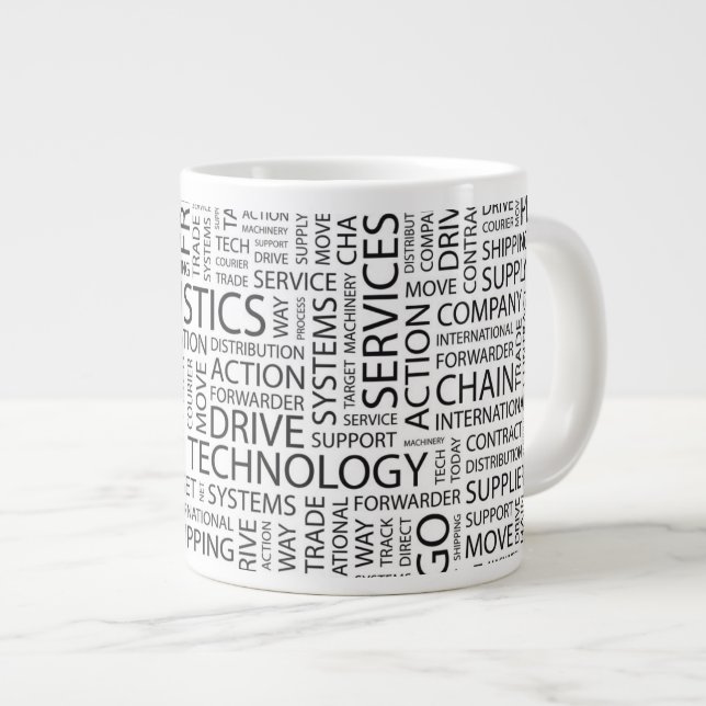 Caneca De Café Grande Padrão de LOGÍSTICA com palavras (Frente Esquerda)