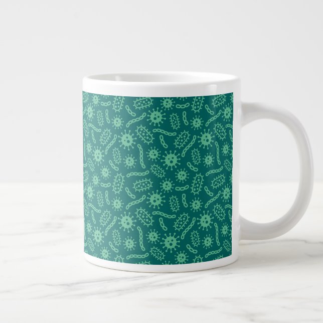 Caneca De Café Grande Padrão de Micróbios Verdes (Direita)