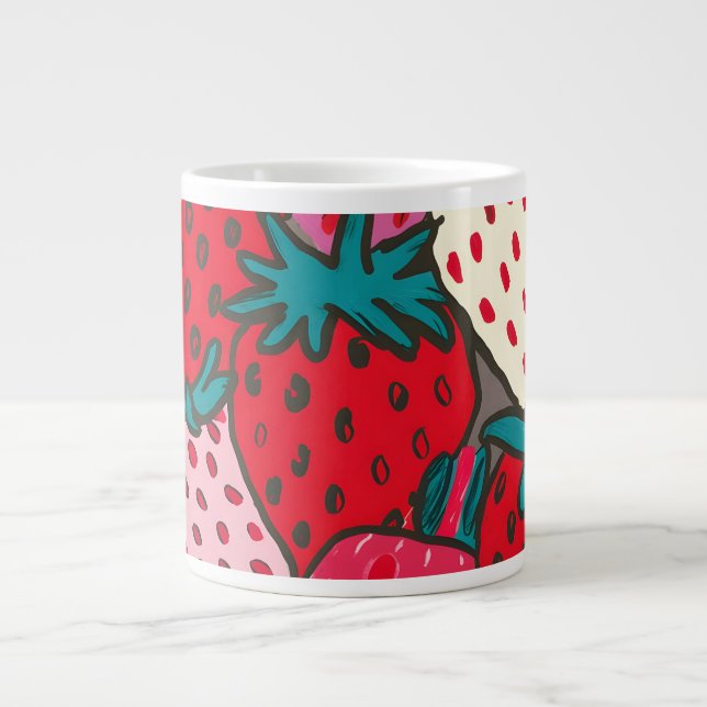 Caneca De Café Grande Padrão de Morango (Frente)
